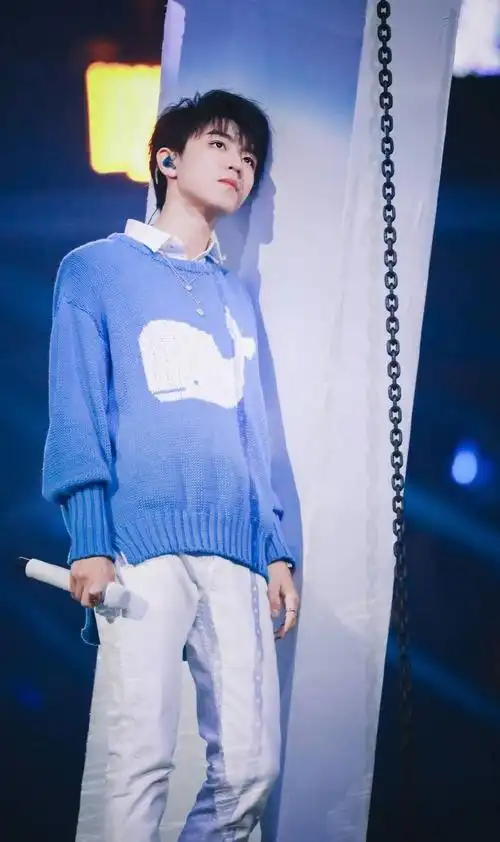 王俊凯壁纸蓝色海豚毛衣白色裤子给人的感觉好甜