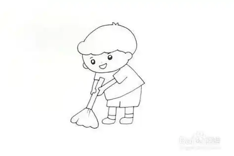 扫地的小男孩怎么画?