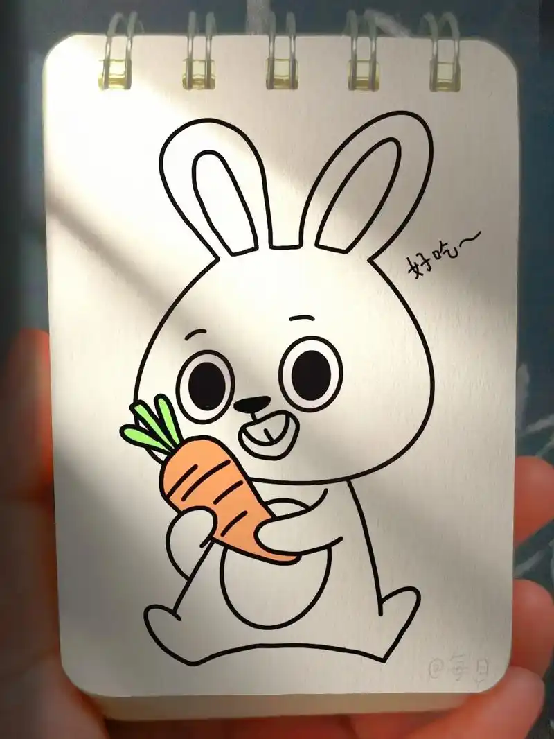 简笔画教程—抱胡萝卜的兔子.有许多家人们在问我,画画怎么学, - 抖音