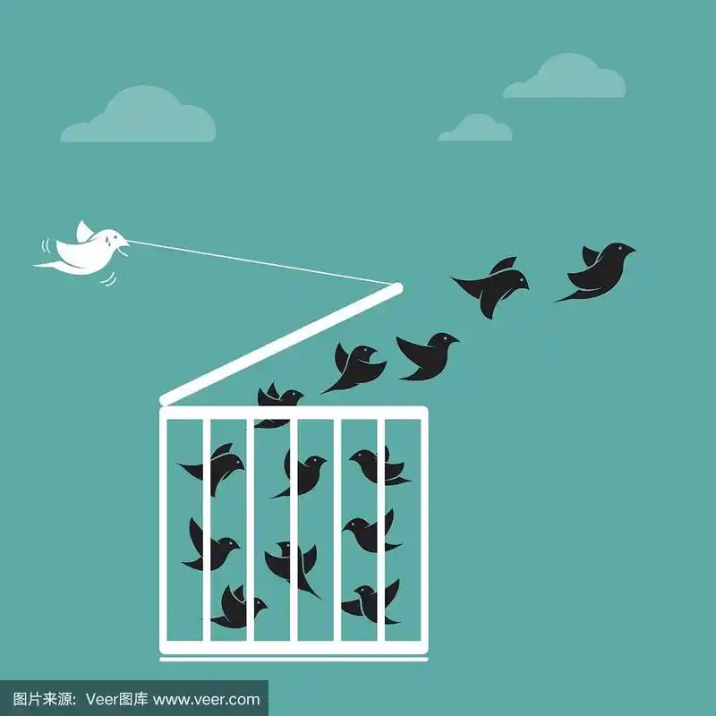 矢量图像的鸟在笼子里和外面的笼子.自由