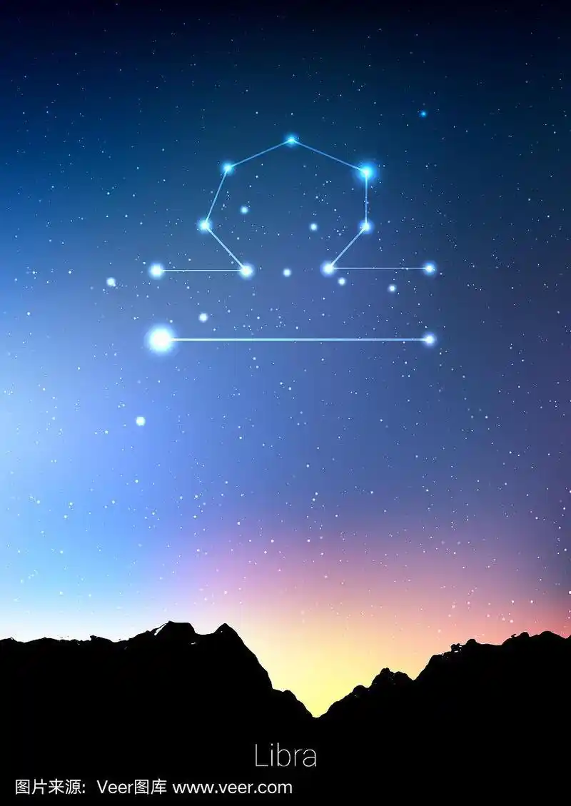 天秤座星座与森林景观剪影在美丽的星空与银河和后面的空间.