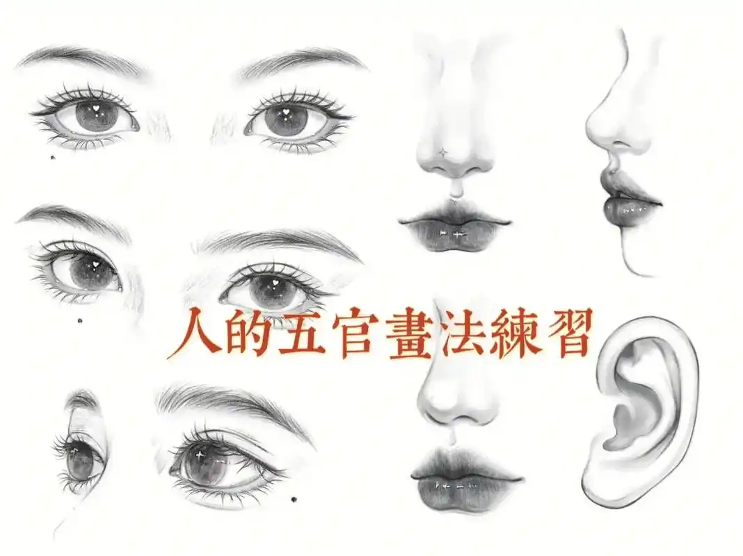 各种角度眼睛鼻子嘴巴五官画法练习