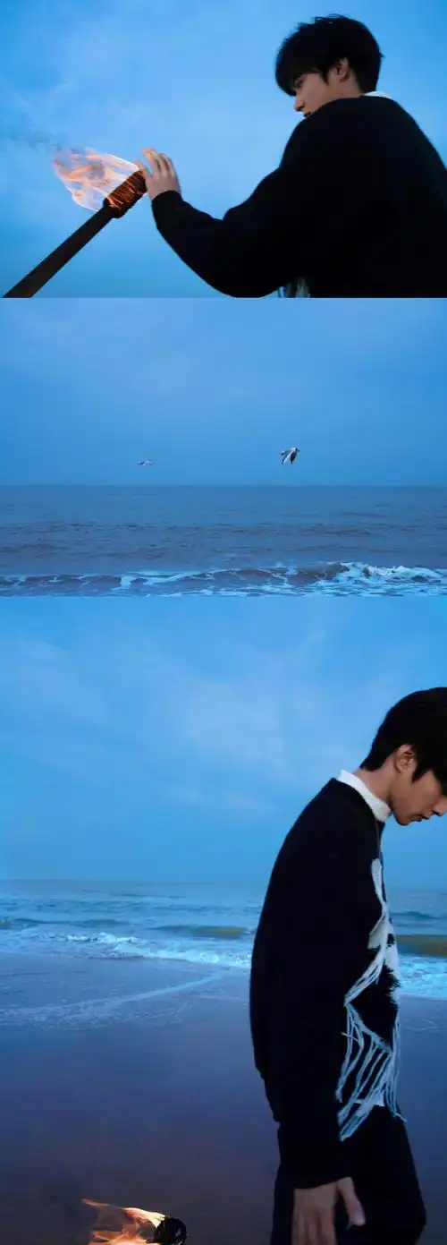 时代少年团-刘耀文新歌「last night」写真图集,海边 傍晚 篝火