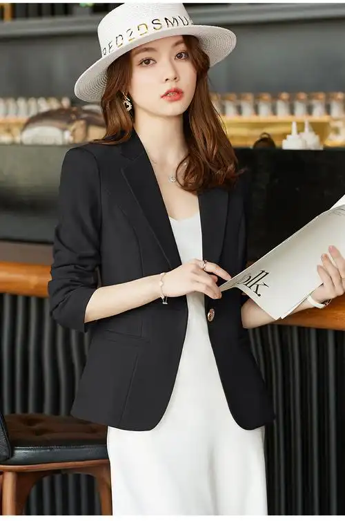 黑色小西装外套女短款春秋2023新款修身收腰休闲气质女士西服上衣