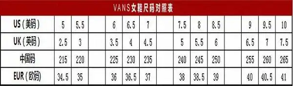 vans男鞋女鞋小童鞋帆布鞋码数表模板_脚长235万斯鞋子尺码对照表