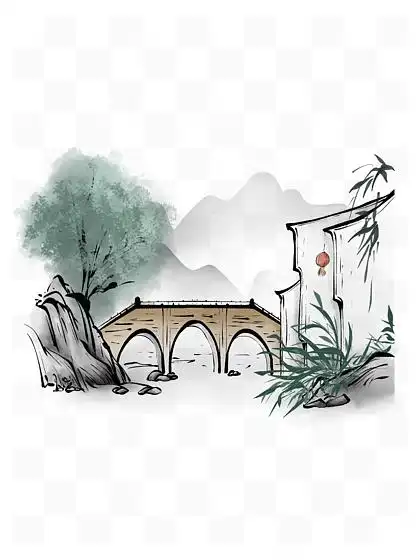 古风水墨风南方建筑小桥流水人家元素