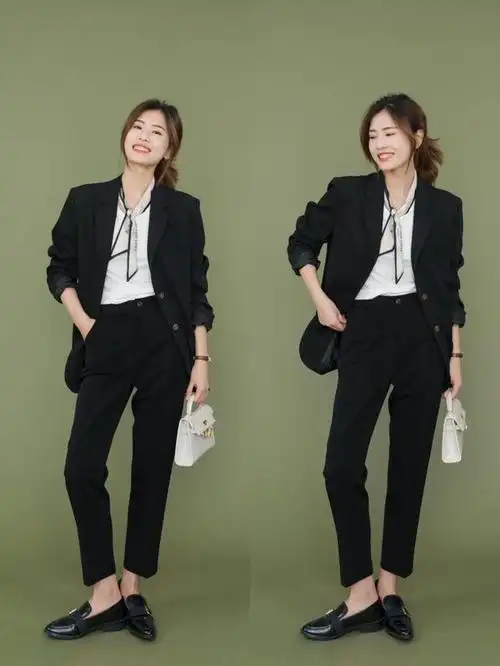 裙子乐福鞋西装乐福鞋春天这么穿洋气又时髦