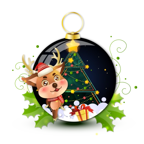 圣诞深蓝色玻璃球圣诞树小鹿矢量素材