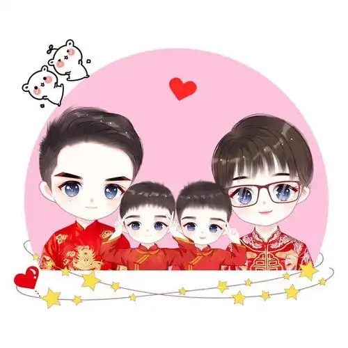 微信头像,一家四口全家福头像,用手绘记录幸福