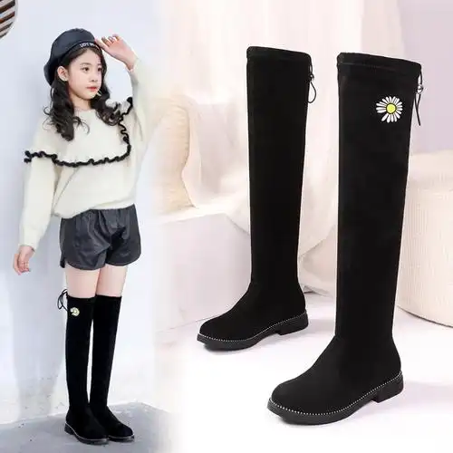 女童长靴靴子2020秋冬儿童过膝小女孩高筒弹力皮靴