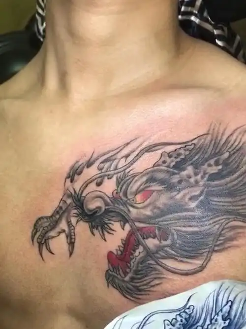 胸口大龙_纹身图案手稿图片_叶晓君的纹身作品集