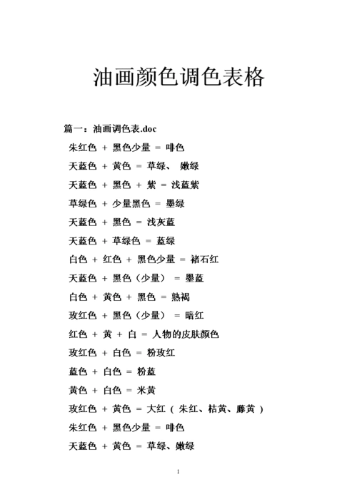 油画颜色调色表格.doc