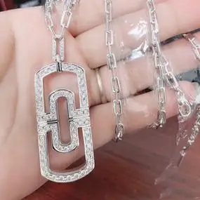 bvlgari宝格丽回形针项链纯18k金粗版男满钻细版女毛衣链锁骨链