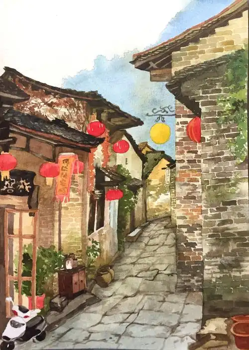 黄姚古镇系列|纯艺术|绘画|一只爱笑的笑笑猫 - 原创作品 - 站酷