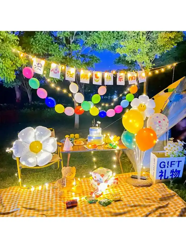 野餐生日趴必备!场景布置超有氛围,帐篷发光超美,气球拍照背景 - 抖音