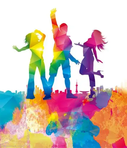 朝气活跃青年剪影五四节节日元素