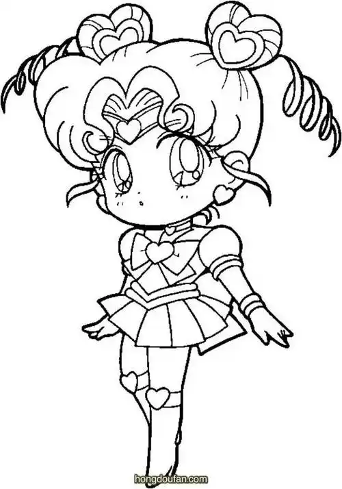 8张美少女战士卡通可爱公主涂色黑白涂色图片 | 红豆饭小学生简笔画大