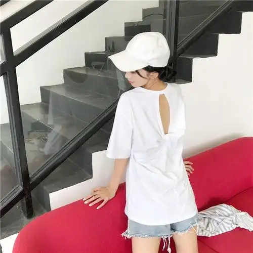 后背镂空个性潮流性感原宿短袖t恤女学生 - 17网