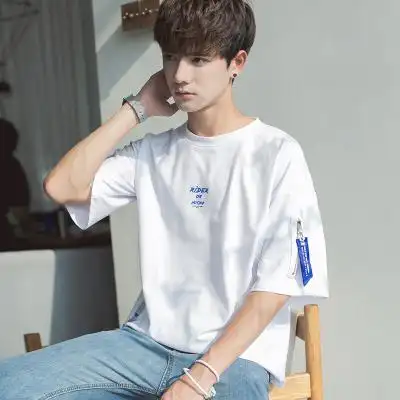 五分袖t恤短袖男韩版潮流学生百搭宽松个性5分上衣服男装2017新款