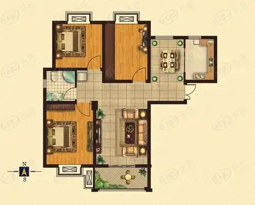 御安西苑b户型三室两厅一卫