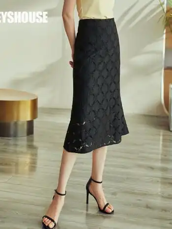 罗衣优雅修身蕾丝半身裙女夏装新款气质镂空黑色中长裙04048黑色2xl