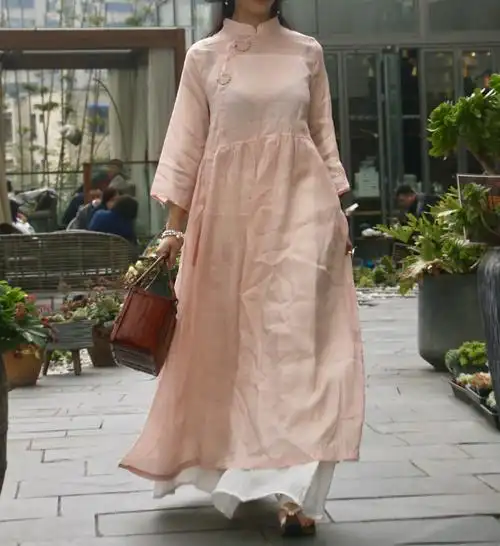 一件代发 2019春夏季 苎麻连衣裙女秋中长款棉麻服装工厂批发