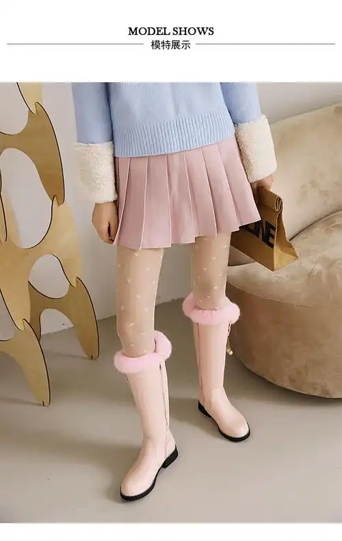 小学生靴子女孩长筒靴子女童加绒高筒长冬季新款冬天穿的公主皮靴儿童