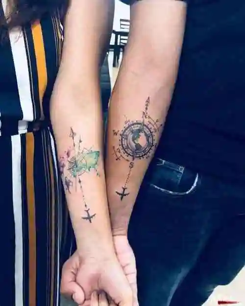 情侣 指南针 纹身手稿