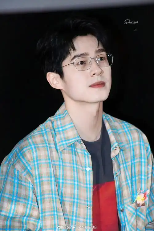 戛赫松#@刘昊然turbo身着garÇon by garÇon 汉麻混纺格纹衬衫