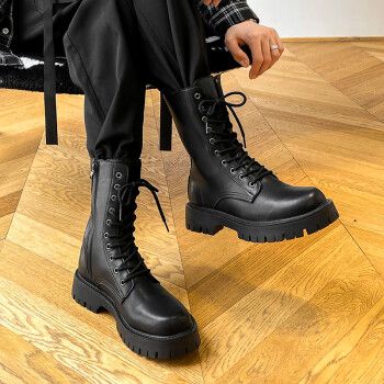 男士马靴长筒靴英伦复古工装鞋中子切尔西靴高帮 110黑色 38