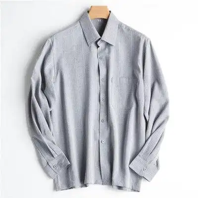 男士长袖衬衫爸爸夏棉麻大码宽松中老年人亚麻衬衣爷爷装607080岁
