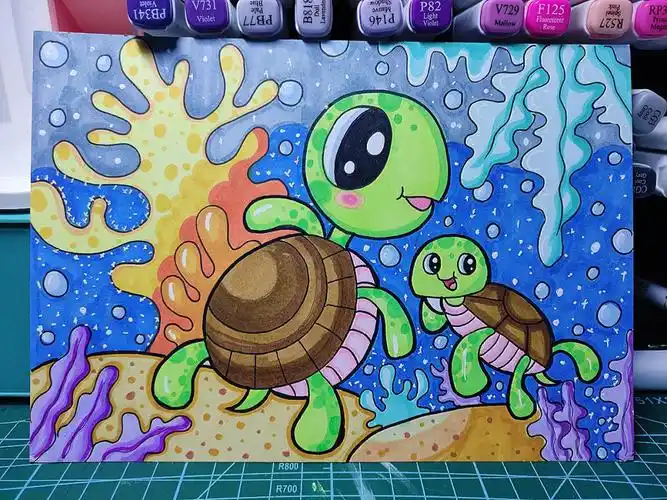 绘画临摹  #马克笔手绘  #零基础学画画  #绘画日常  #海底世界