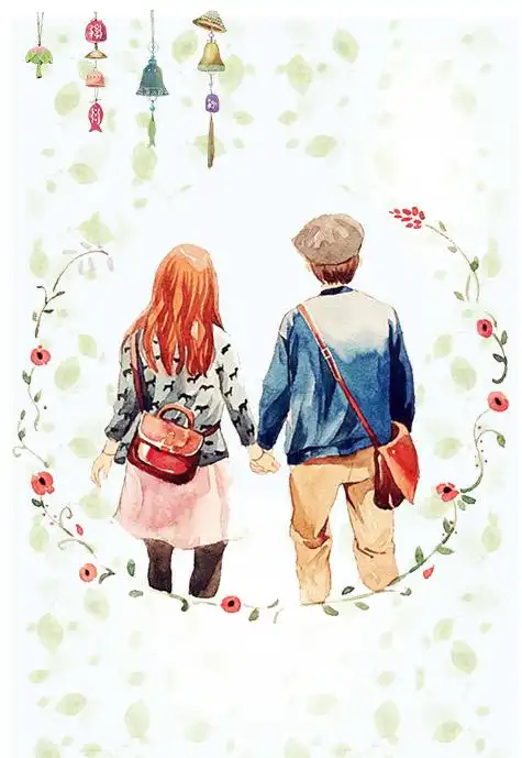 手牵手的情侣背影插画