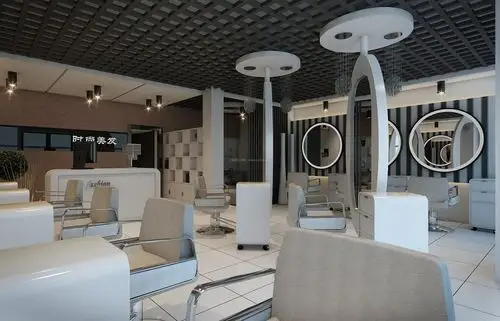 黑白风格美发店商铺装修效果图