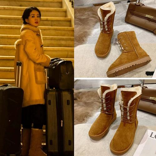 风吹半夏赵丽颖许半夏同款雪地靴加绒短筒棉靴保暖鞋子厚底马丁靴