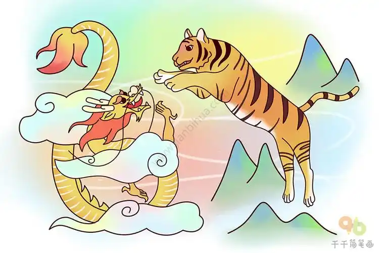 成语大全龙腾虎跃简笔画