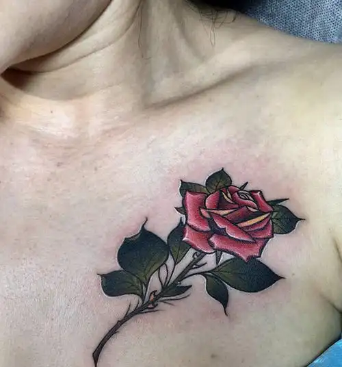 胸口玫瑰花纹身纹身图片腿部胸部newschool纹身图案