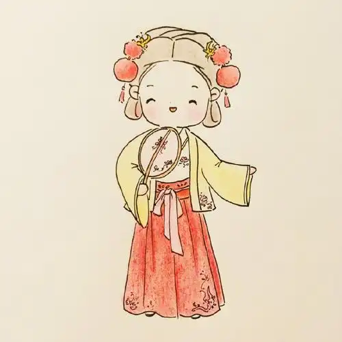 简笔画古风汉服小姑娘,真的太可爱啦图|@爱画画的橙子676767