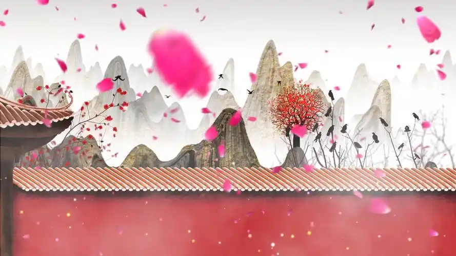 水墨中国风城墙古典山水意境led背景视频_1920x1080_高清视频素材下载