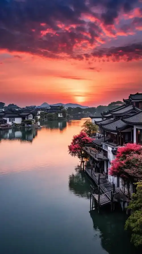 夕阳下的江南,真美#江南水乡美如画 - 抖音