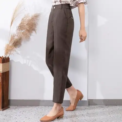 咖啡色棉麻裤子子女夏季薄款亚麻女裤夏麻料休闲裤休闲裤