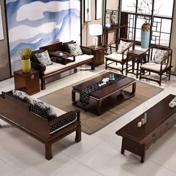 中式实木沙发现代中式客厅沙发组合古典布艺沙发家具 九件套 组合
