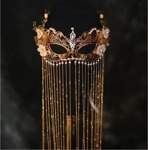 喜圣多新品面纱女古代汉服配饰古风中国风面具半脸流苏面帘汉服遮脸