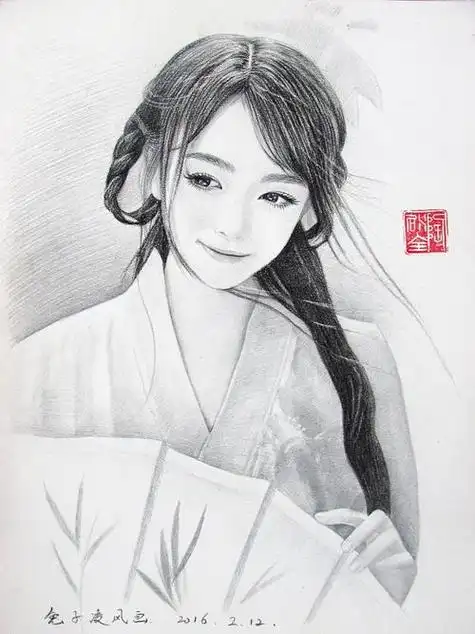 唯美古风人物美女纹身线描图集兴趣 红梅铅笔画 写美篇 画古装美女,有