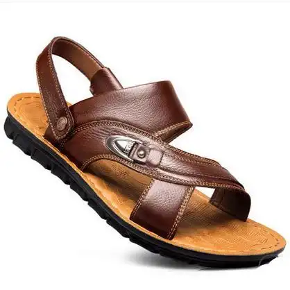 新款2018夏季新款男士凉鞋男中老年软底真皮爸爸皮凉鞋老人沙滩鞋