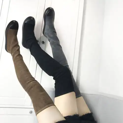 过膝长靴女平底弹力显瘦高筒女靴王子文同款休闲运动长筒靴子街拍