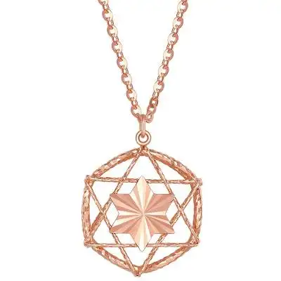 周六福(zhouliufu)18k红六芒星吊坠车花镂空多彩守护之星颈饰女友礼物