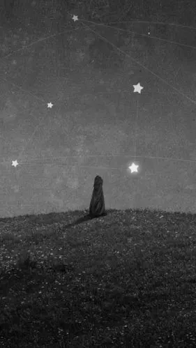孤独 星空 黑灰 卡通壁纸