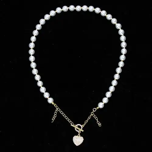 韩国爱心珍珠项链锁骨复古轻奢小众设计ins项链