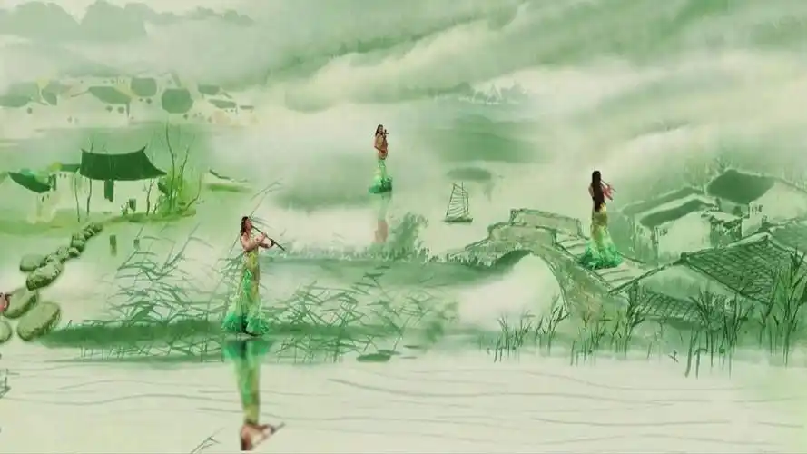 中国风水墨笛子演奏背景led视频素材